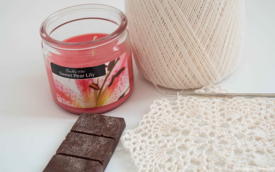Something Witty Goes Here Photo - Taza Chocolate with Crocheted Doily & Candle